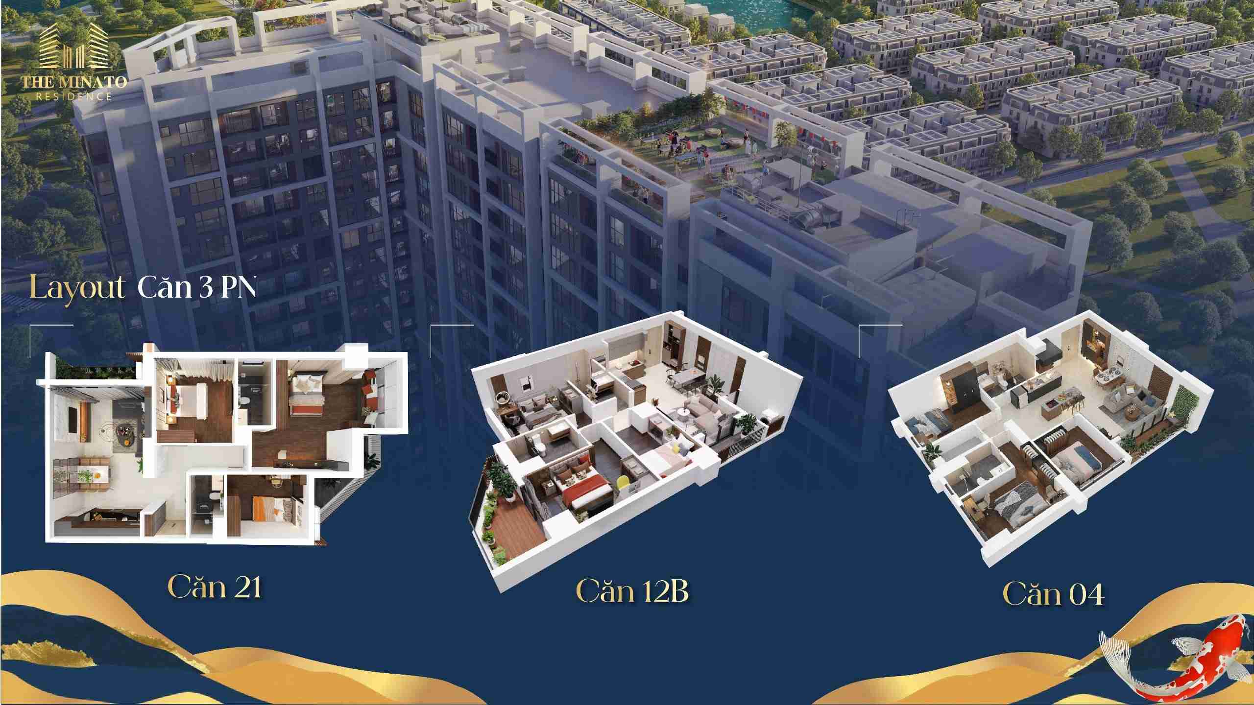 Layout căn hộ 3 phòng ngủ tại tòa CT1